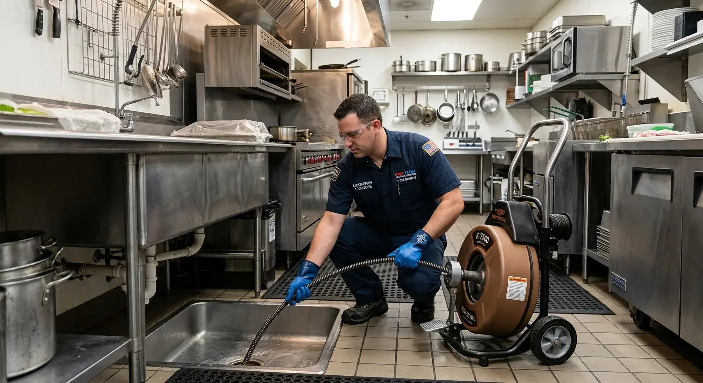 Commercial drain cleaning service in a restaurant kitchen in Faribault