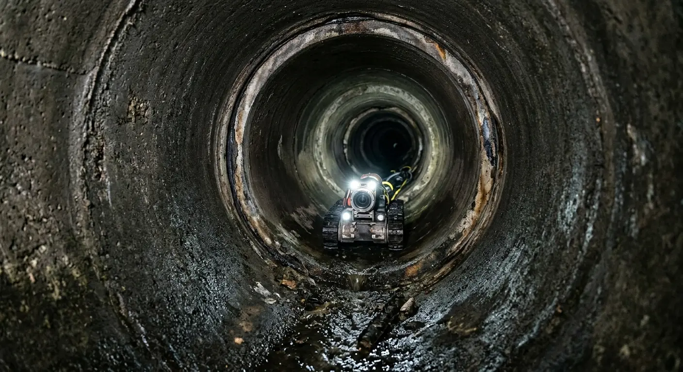 Robotic sewer camera inspecting pipe interior for Sewer Line Cleaning in Faribault